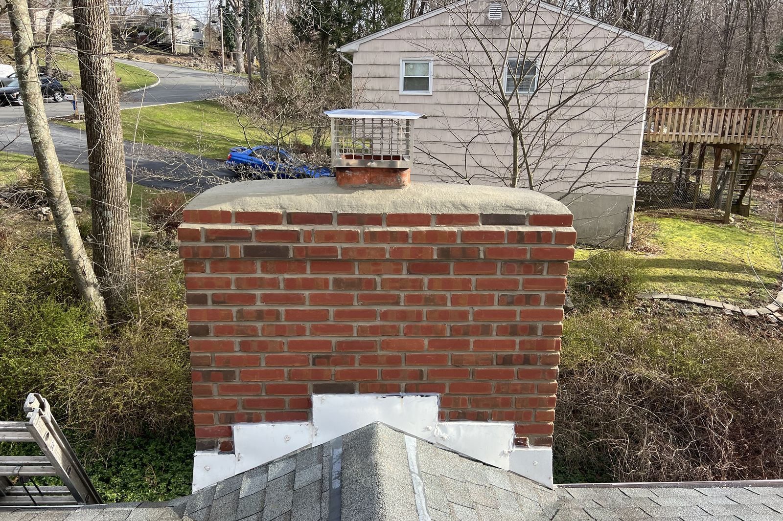 Chimney crown and new flashing repair on a New Jersey home