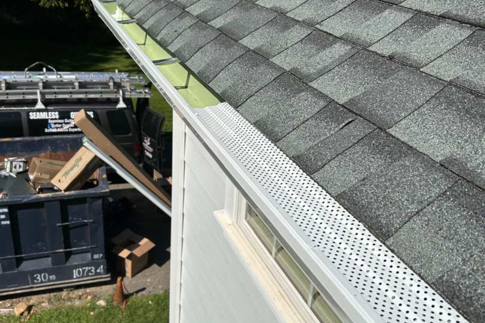 New gutter with leaf guard installed on a New Jersey home during construction